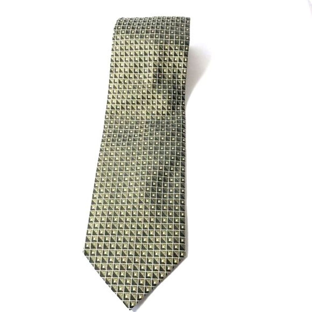 Roberto Villini Silk Tie Geometric Square Pattern‎ Gray Gold Designer Necktie
